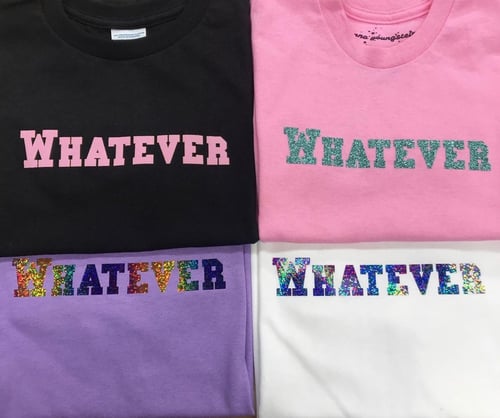 Image of WHATEVER TEE - BABY PINK WITH TURQUOISE GLITTER🐬pre order💖