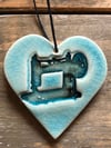 Teal vintage sewing machine heart
