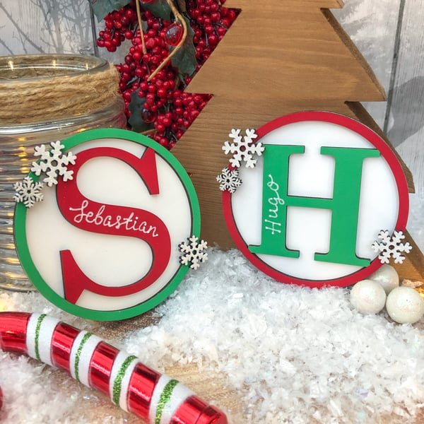 Image of Initial Bauble with snowflakes