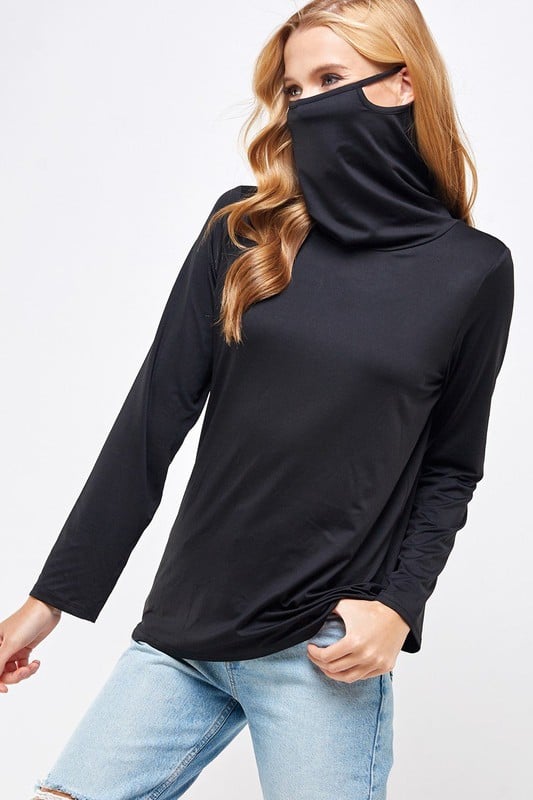 Image of Long Sleeved Tops with Convertible Collar Mask & Ear Loops