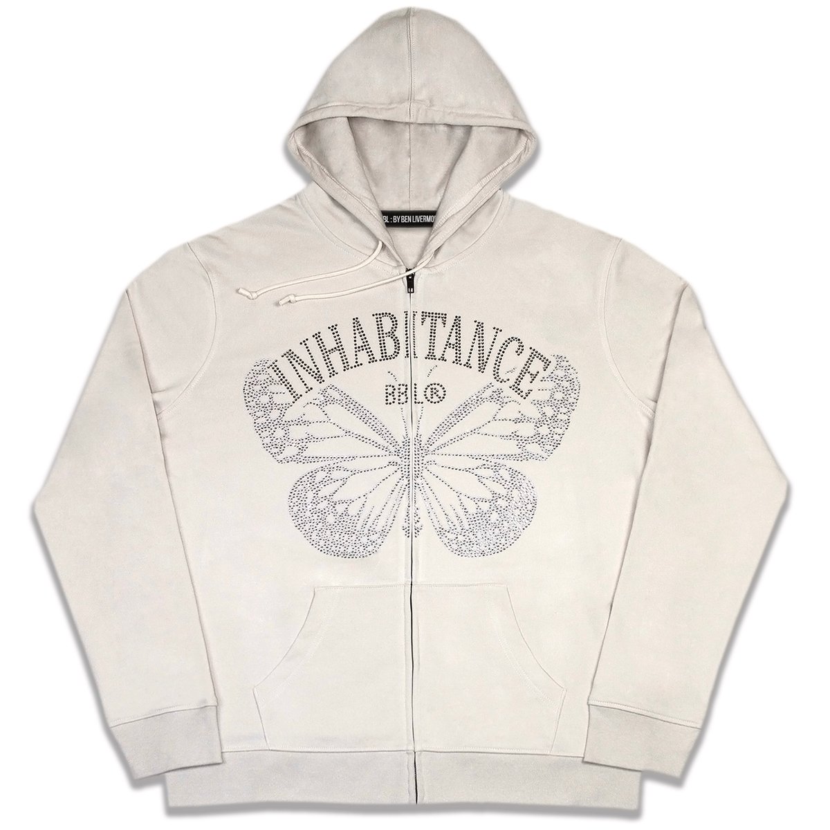 Inhabitance Rhinestone Zip Up Hoodie Cream BBL BY BEN LIVERMORE