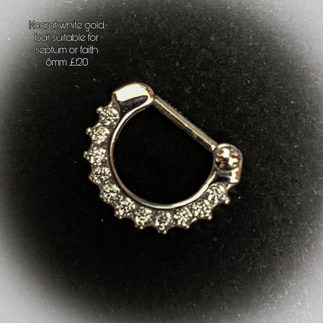 14ct WHITE GOLD BAR -8mm