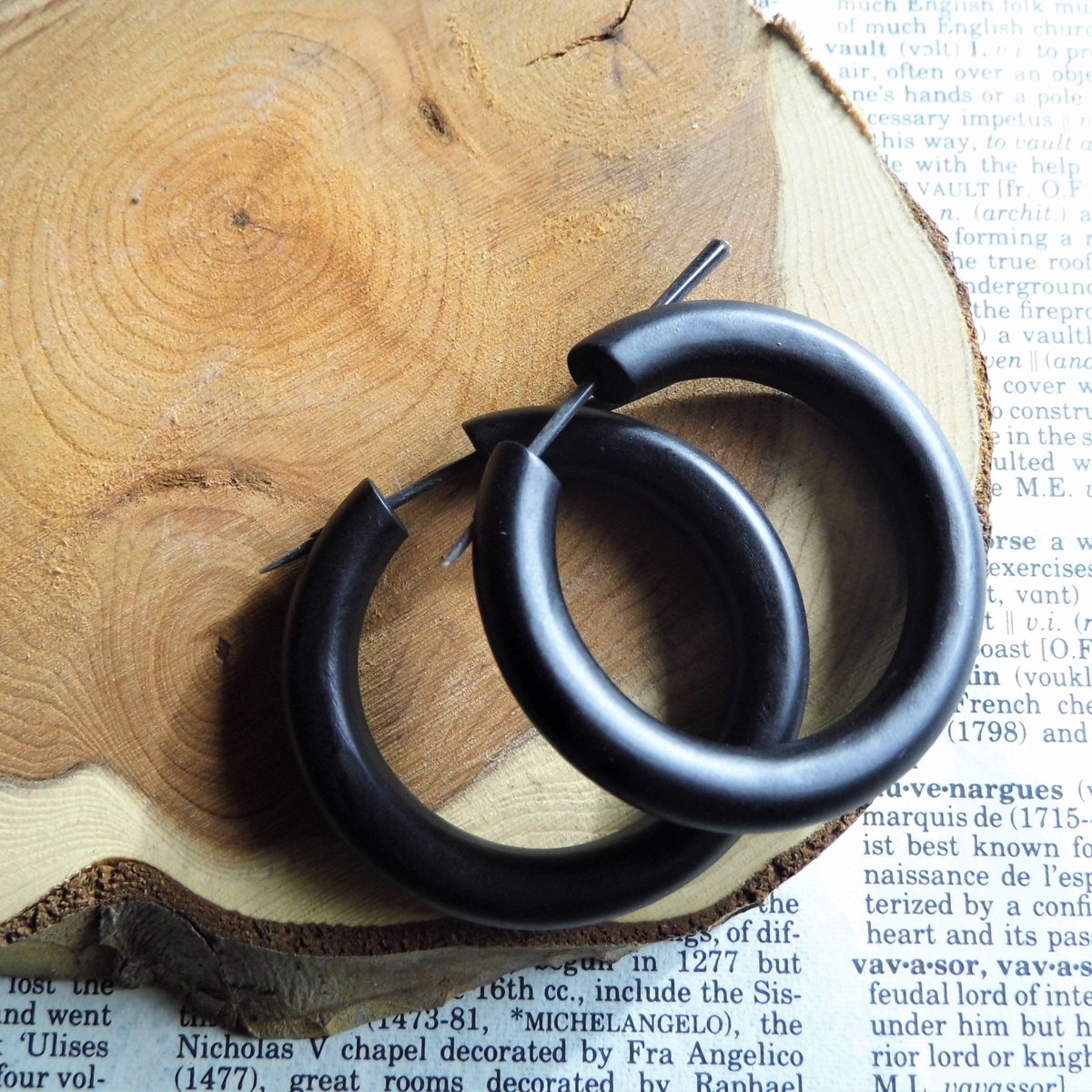 Black Wood Large Hoop Earrings