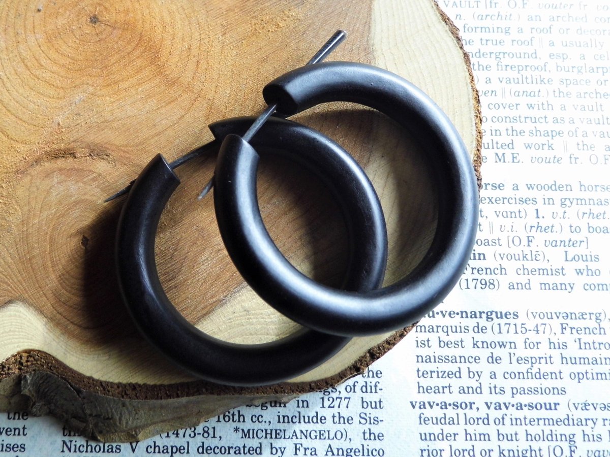 Black Wood Large Hoop Earrings