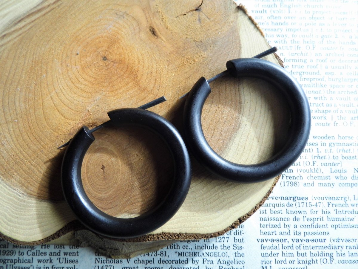 Black Wood Large Hoop Earrings