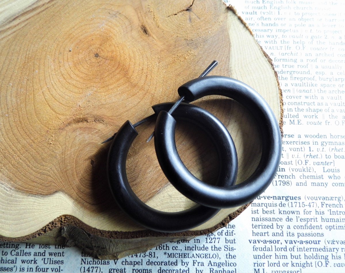 Black Wood Large Hoop Earrings