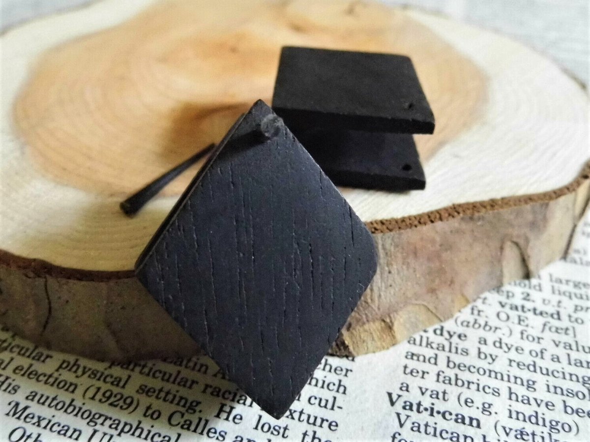 Black Wooden Square Cube Earrings