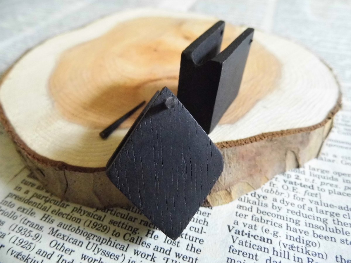 Black Wooden Square Cube Earrings