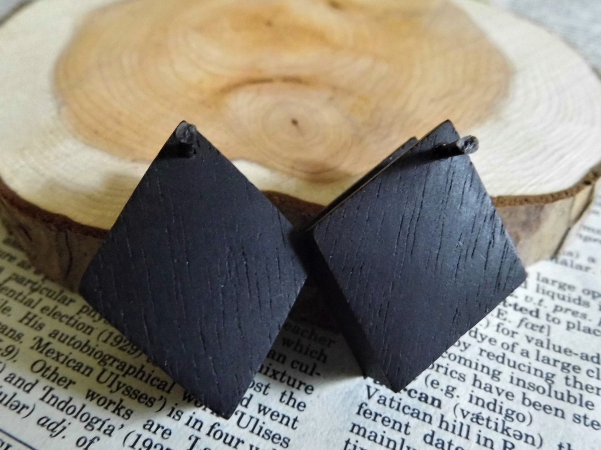 Black Wooden Square Cube Earrings