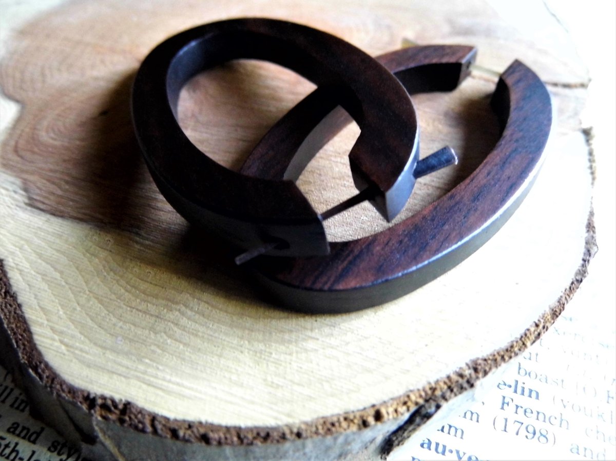 Dark Brown Wooden Long Large Hoop Earrings