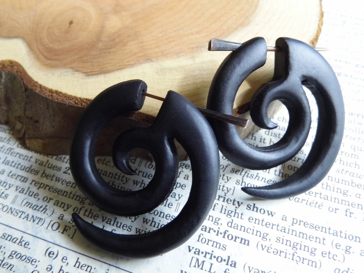 Wooden Spiral Hoop Earrings Men Women