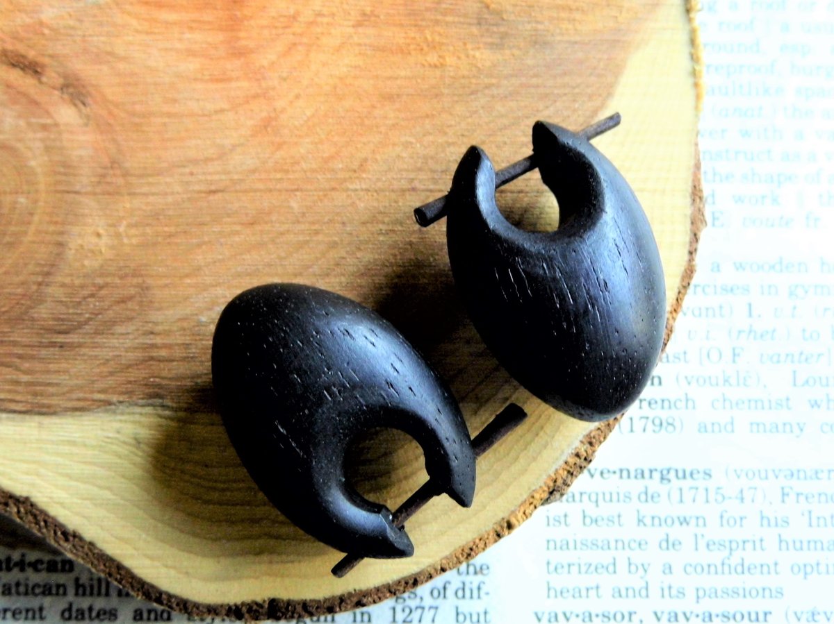 Wood Huggie Hoops Small Donut Tribal Style