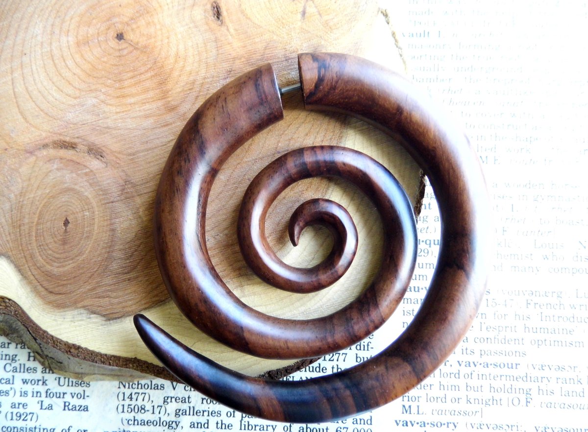 Huge Wooden Spiral Earring Hoop Extra Large