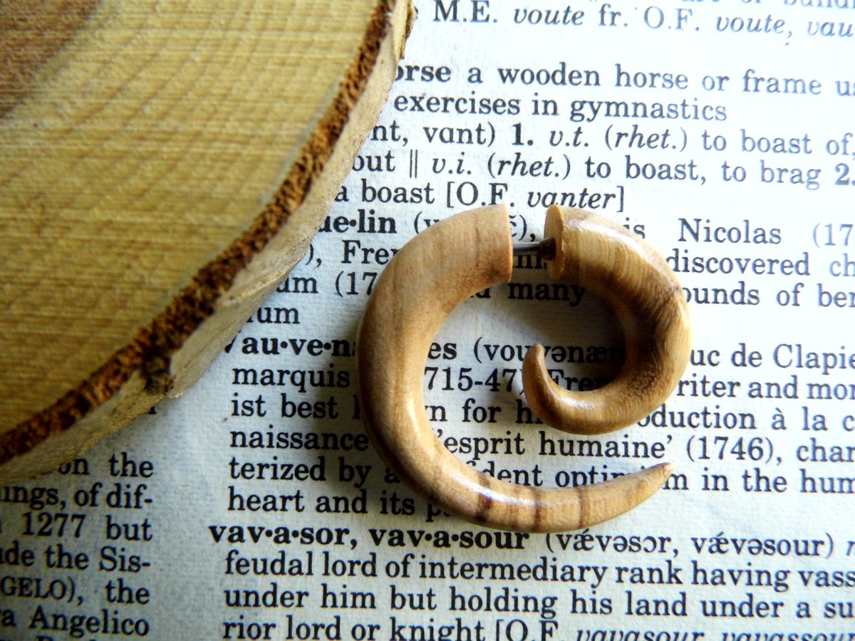 Olive Wood Spiral Hoop Earring Faux Plug