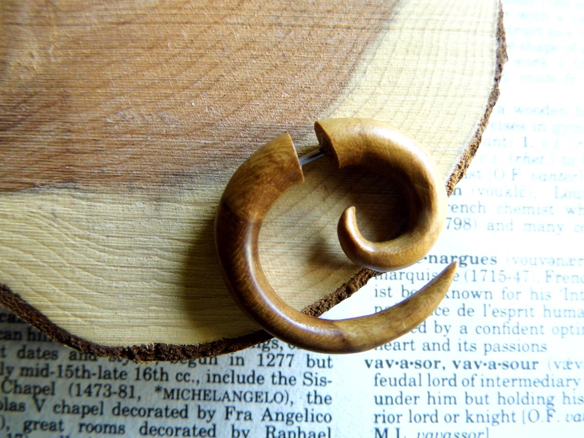 Light Wood Hoop Spiral Earring