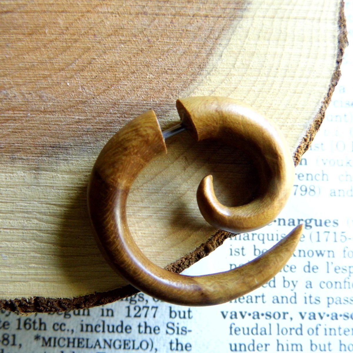 Light Wood Hoop Spiral Earring