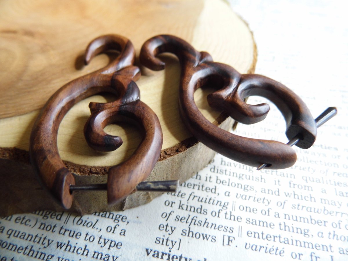 Spiral Hoop Wooden Earrings Large