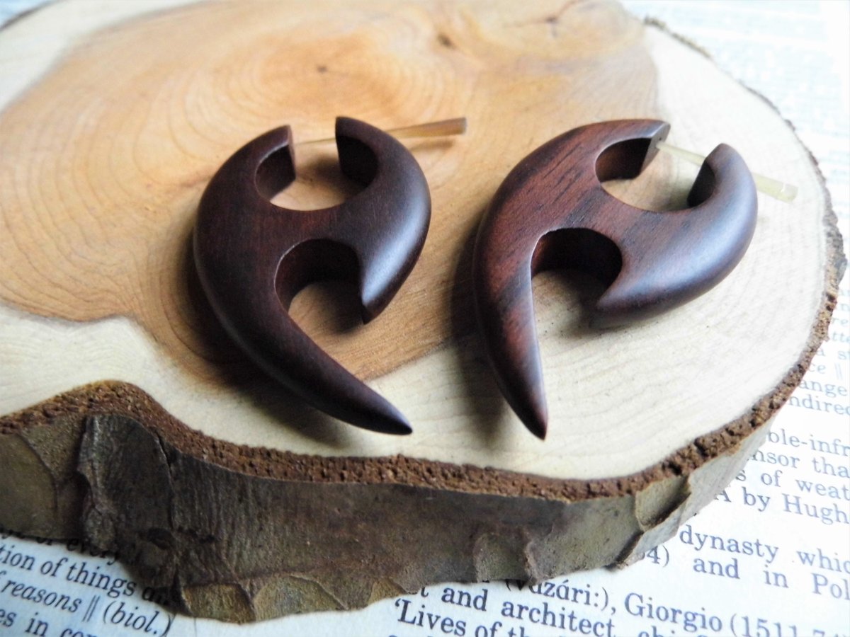 Tribal Wood Earrings Curved