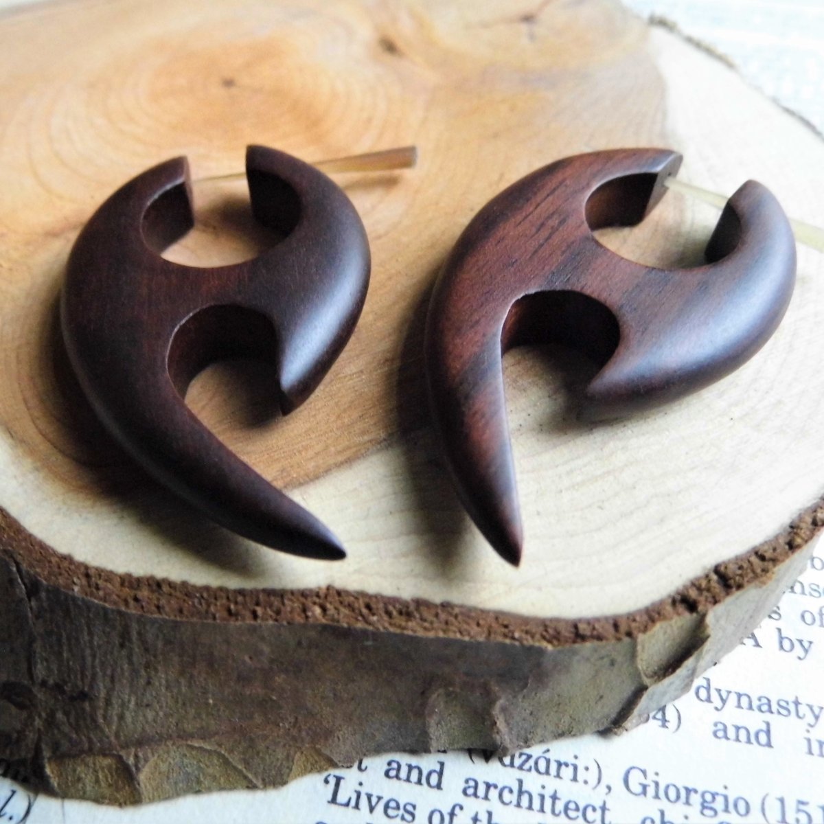 Tribal Wood Earrings Curved