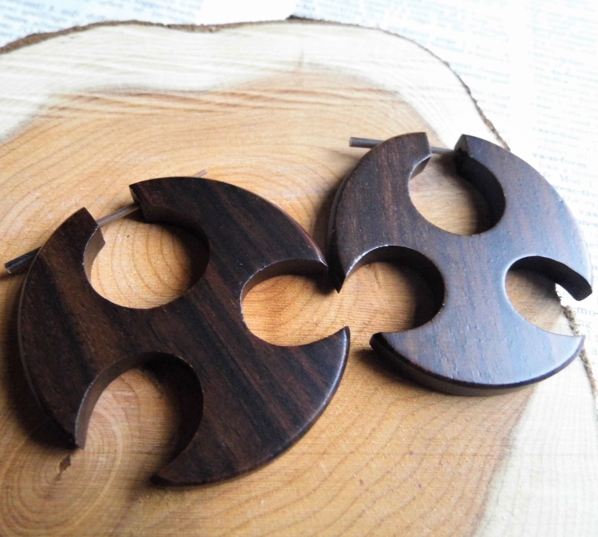 Large Wooden Throwing Star Earrings