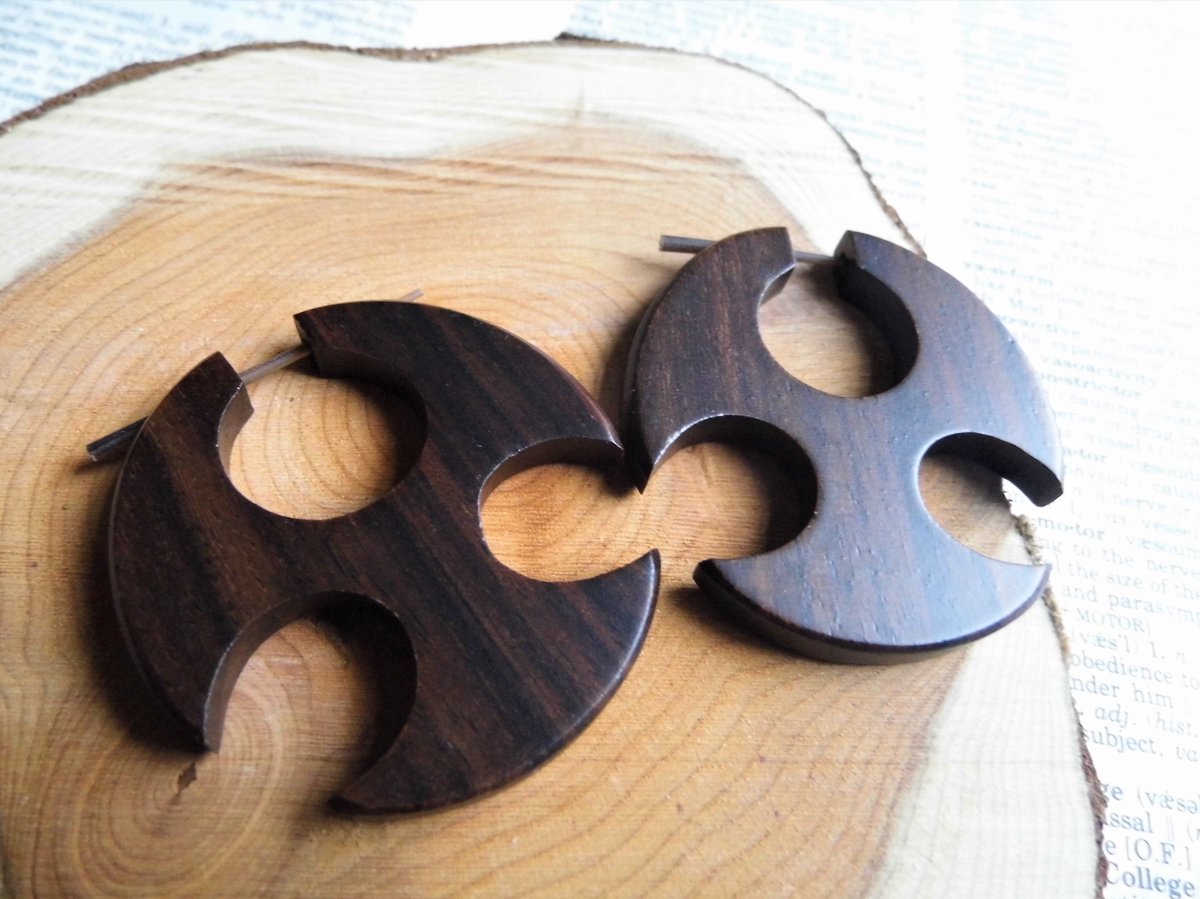 Large Wooden Throwing Star Earrings