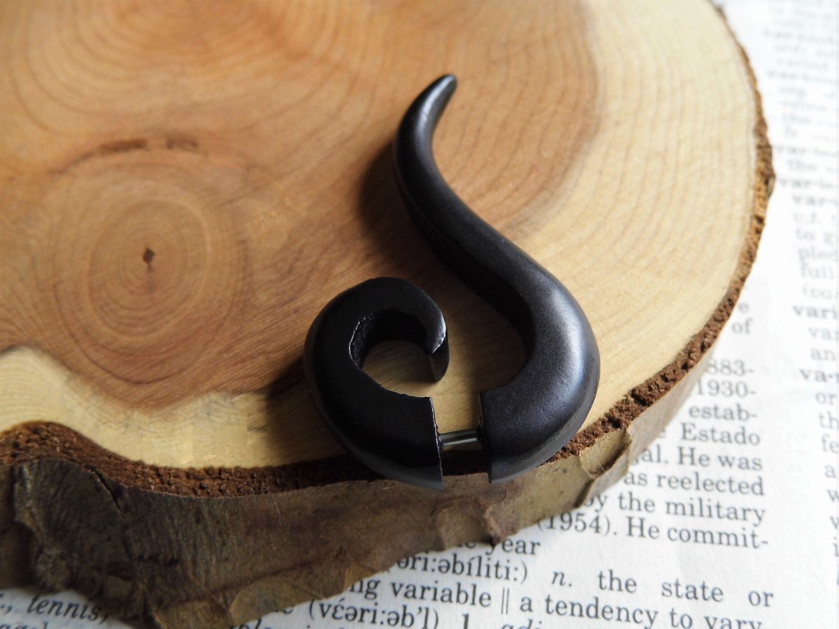 Black Wooden Faux Gauge Spiral Long