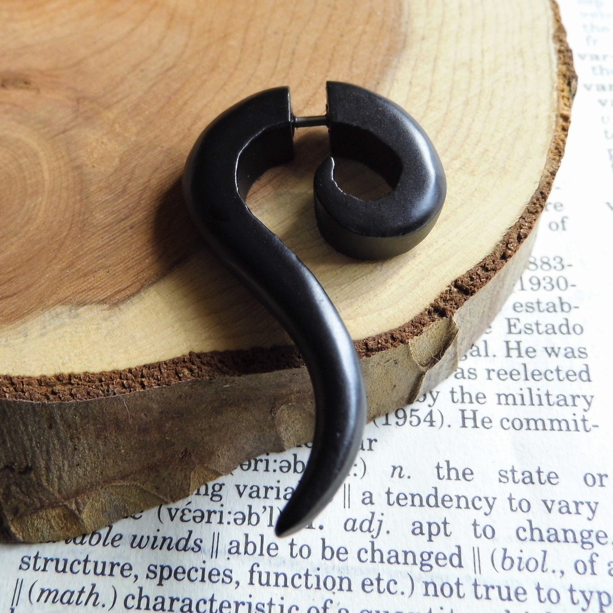 Black Wooden Faux Gauge Spiral Long