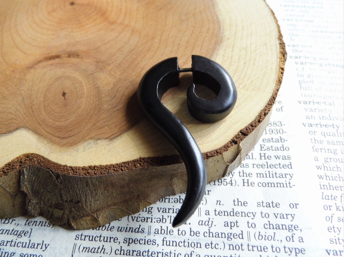 Black Wooden Faux Gauge Spiral Long