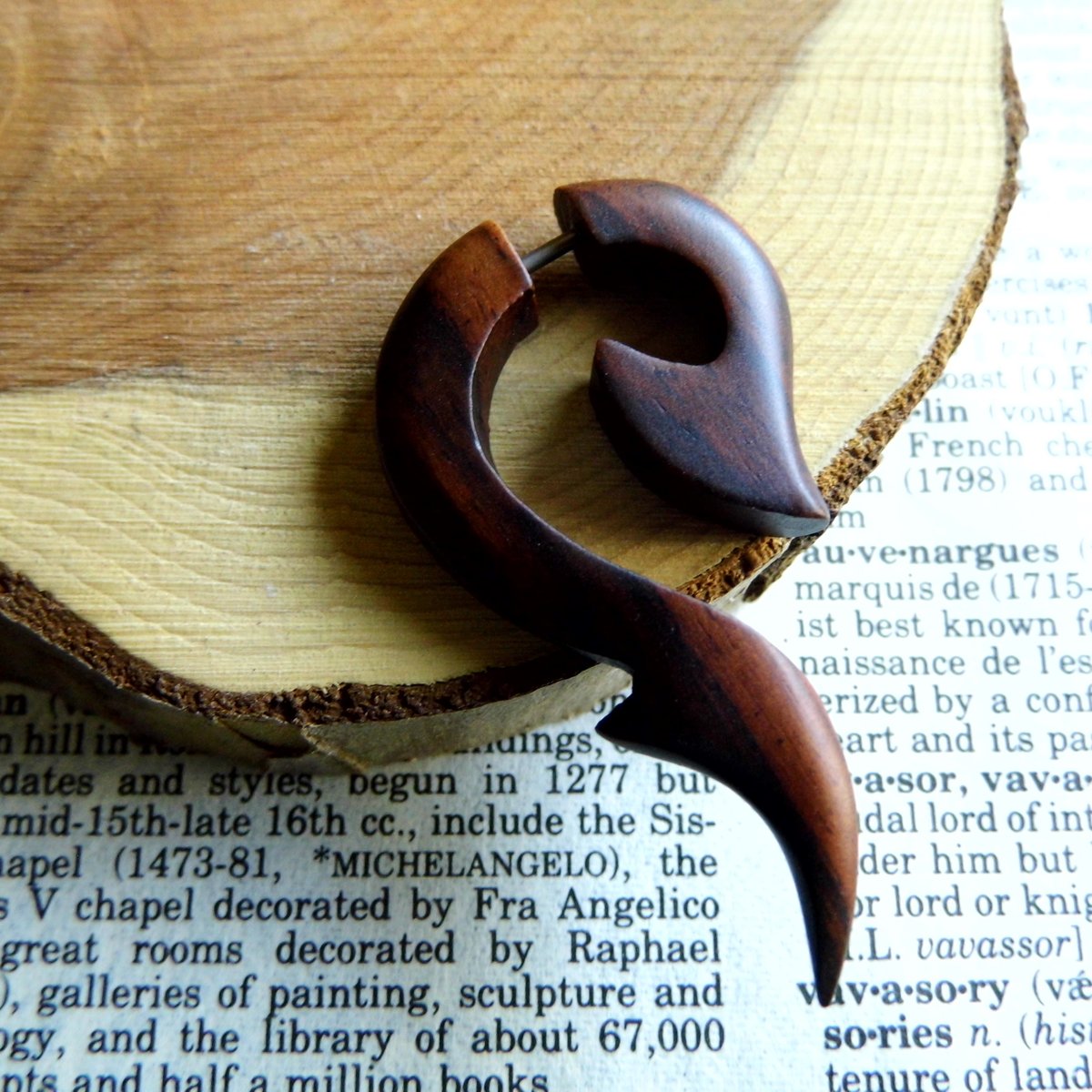 Wood Earring Fish Hook Single