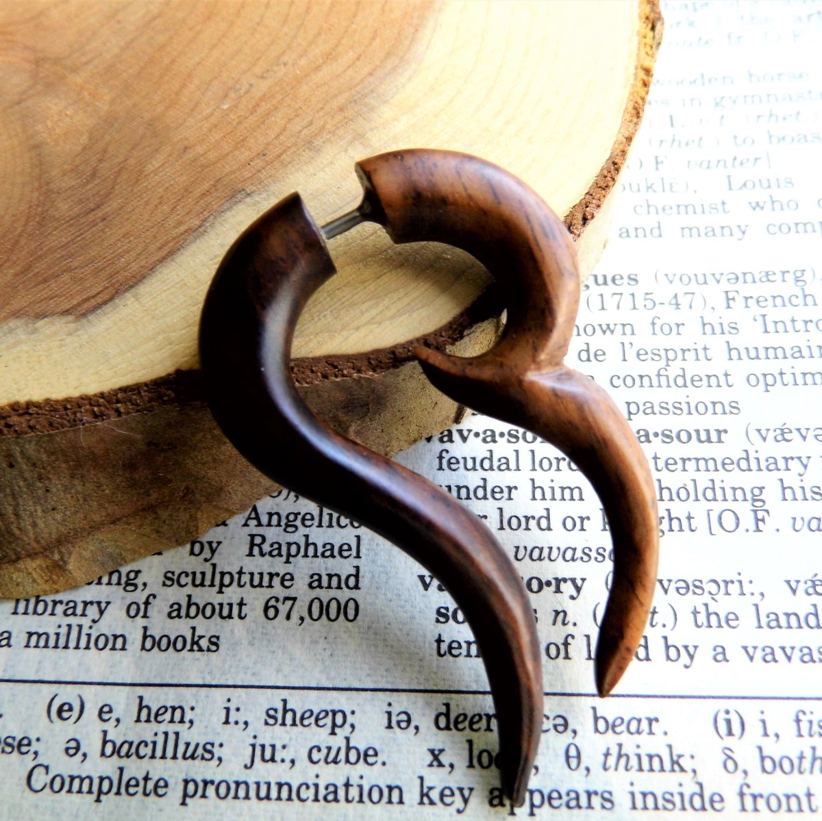 Crescent Wood Earring Faux Stretcher