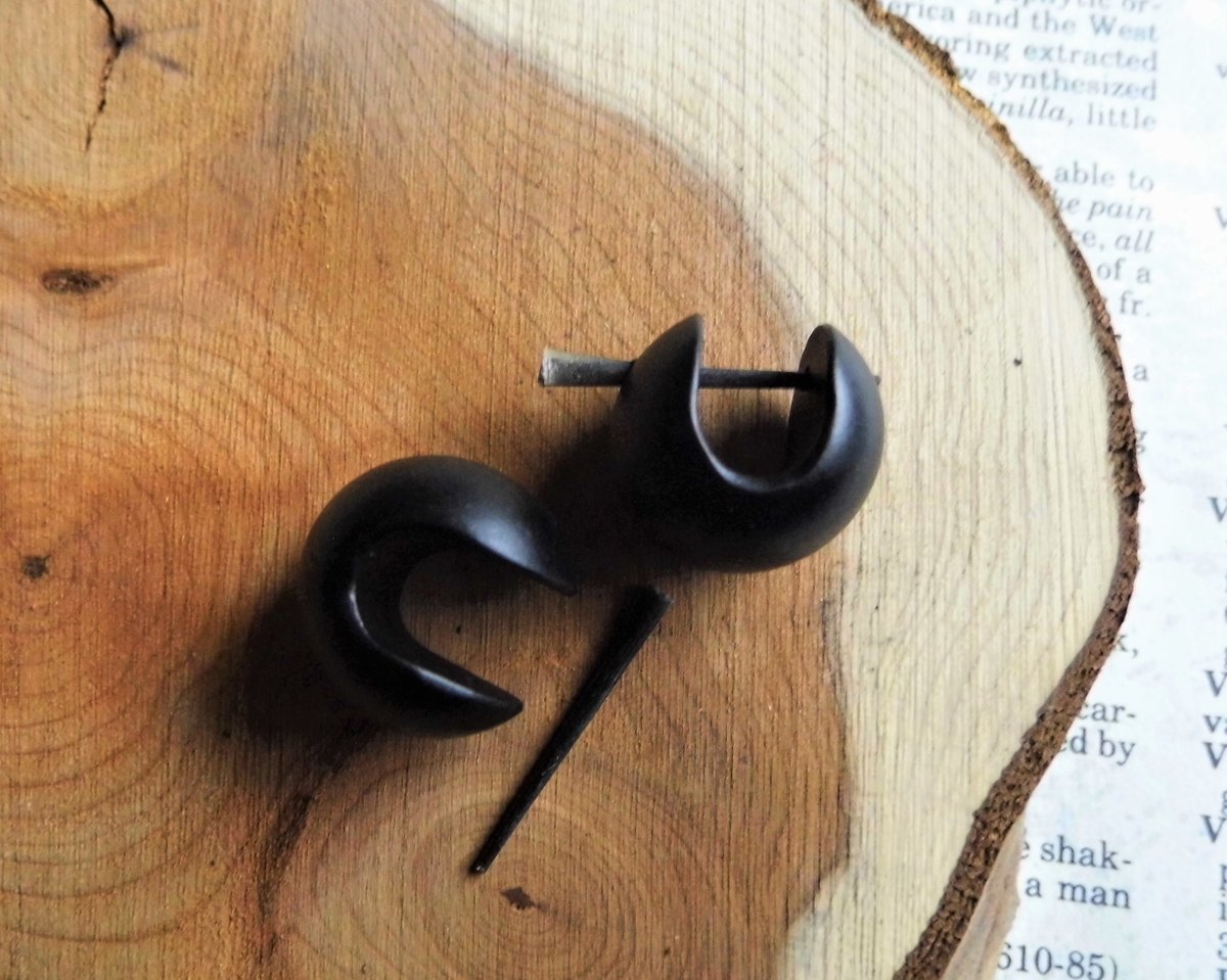 Black Donut Wooden Hoops Huggie Earrings