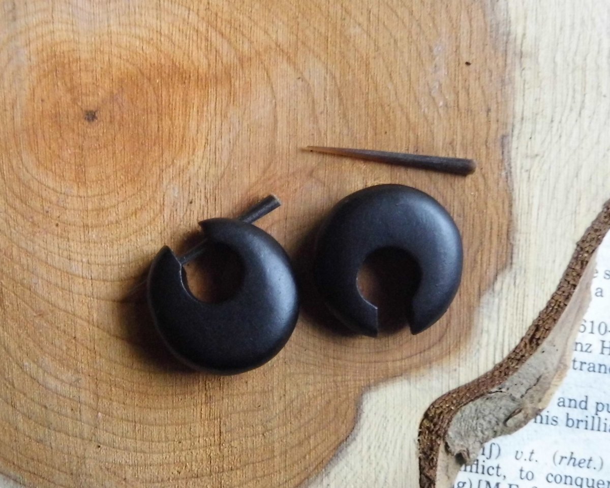 Black Wooden Huggies Hoops Donut Shaped