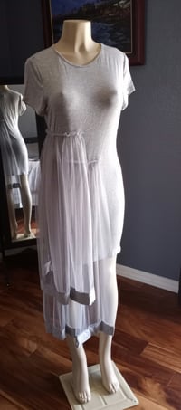 Image 1 of GREY T-SHIRT  DRESS W/SIDE SHEER WRAP