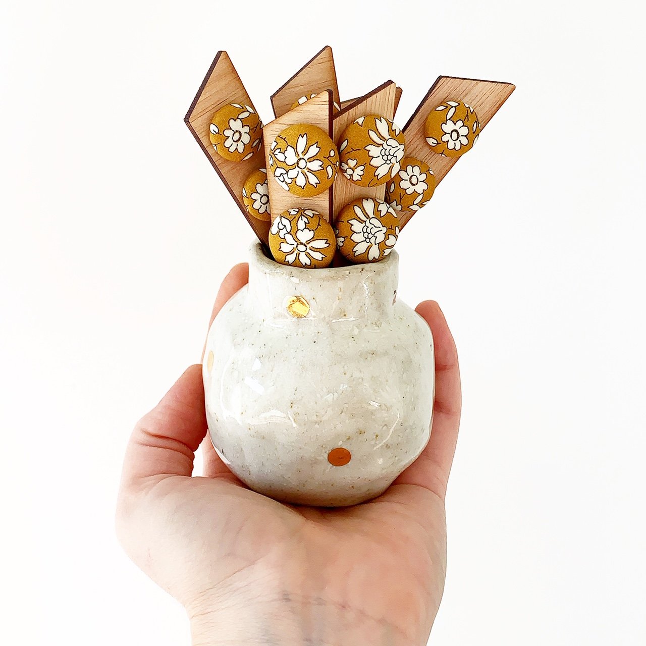 Image of Mustard Liberty Floral Fabric Studs
