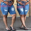 PLUS SIZE MEDIUM DENIM DESTROYED BERMUDA SHORTS