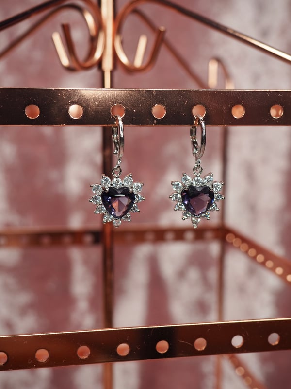 Image of Plum Crystal Heart Earrings & Necklace