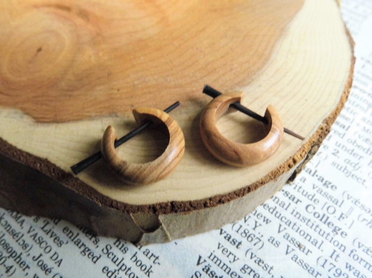 Olive Wood Huggie Sleeper Earrings Extra Small