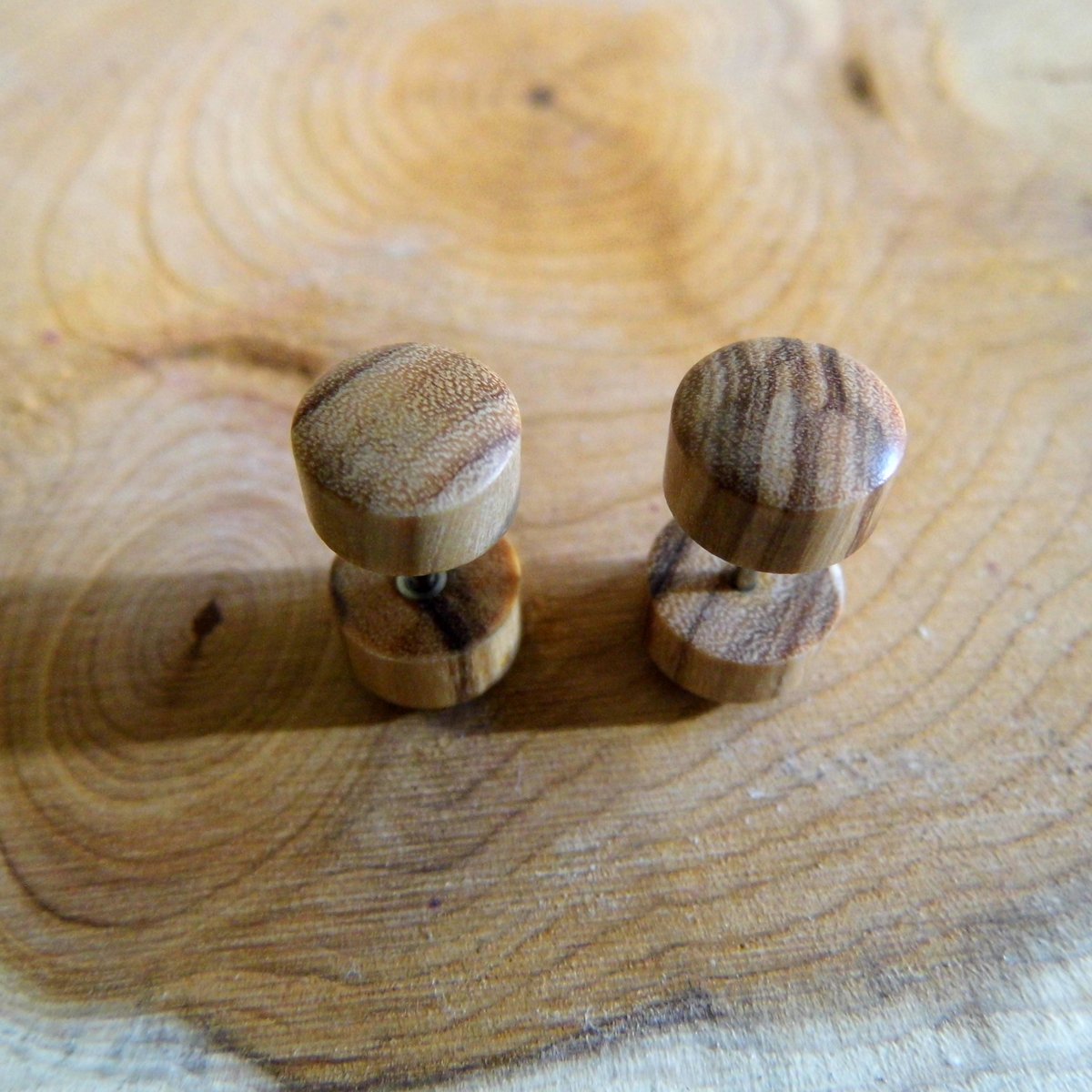 Olive Wood Studs Earrings Faux Plugs