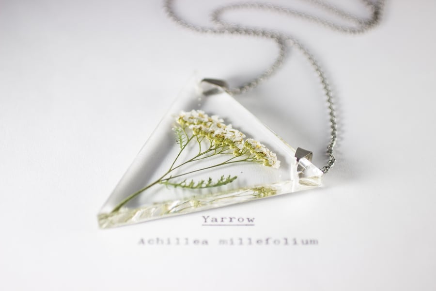 Image of Yarrow (Achillea millefolium) - Triangular Pressed Pendant #1
