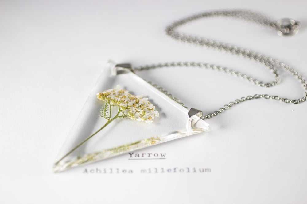 Image of Yarrow (Achillea millefolium) - Triangular Pressed Pendant #2