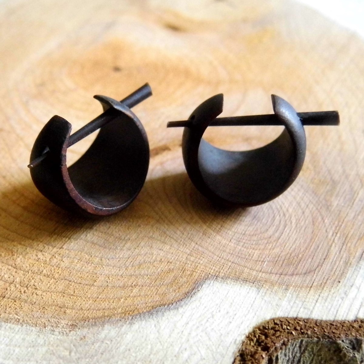 Curved Brown Wooden Huggie Earrings Small Sleepers