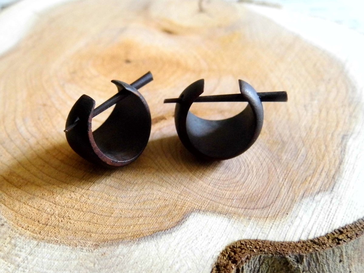 Curved Brown Wooden Huggie Earrings Small Sleepers