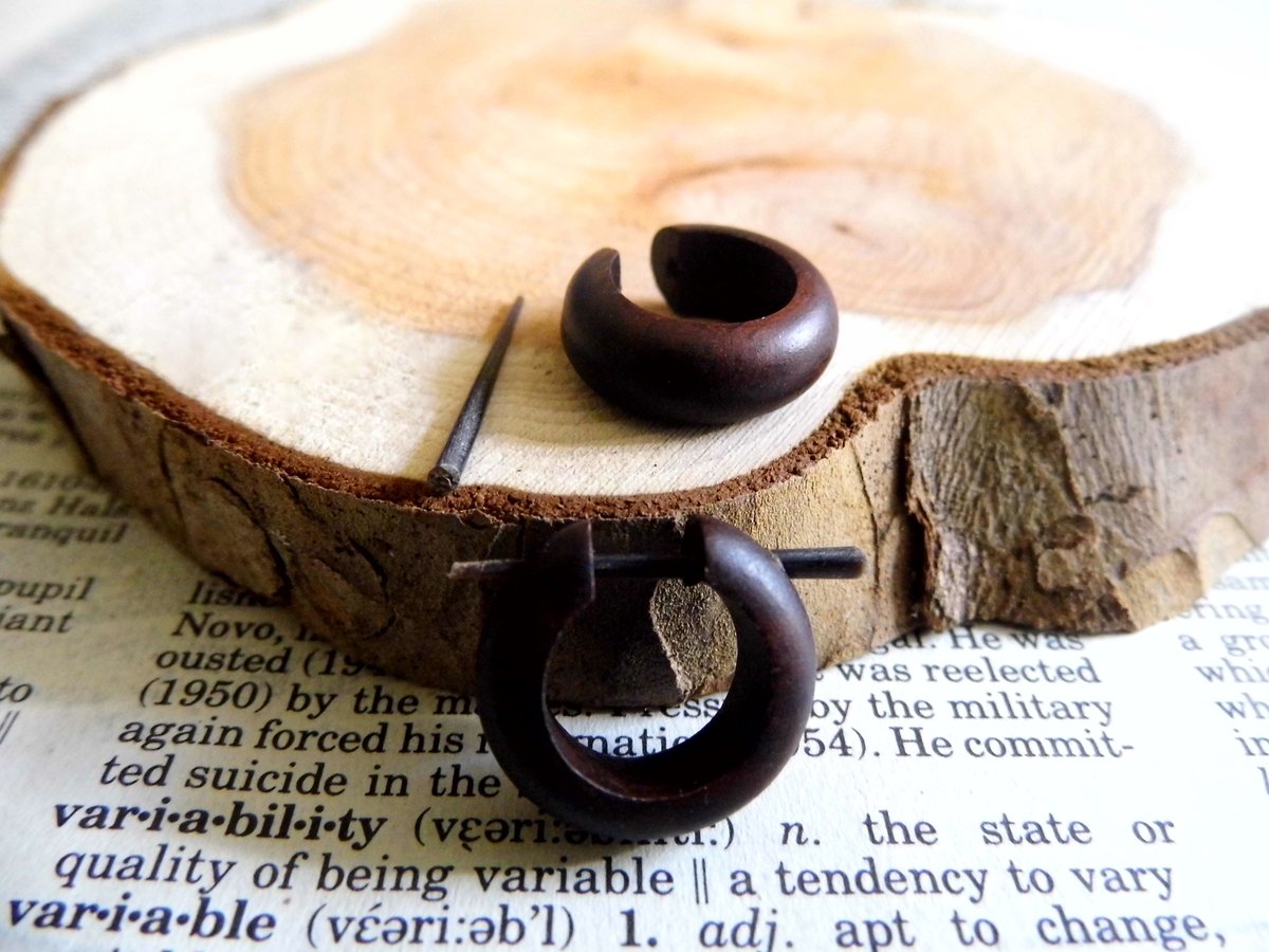 Wood Earrings Hoops Huggies Small Brown