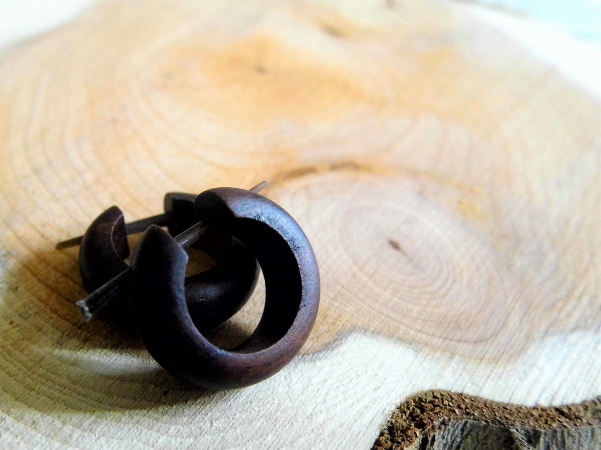 Wood Earrings Hoops Huggies Small Brown