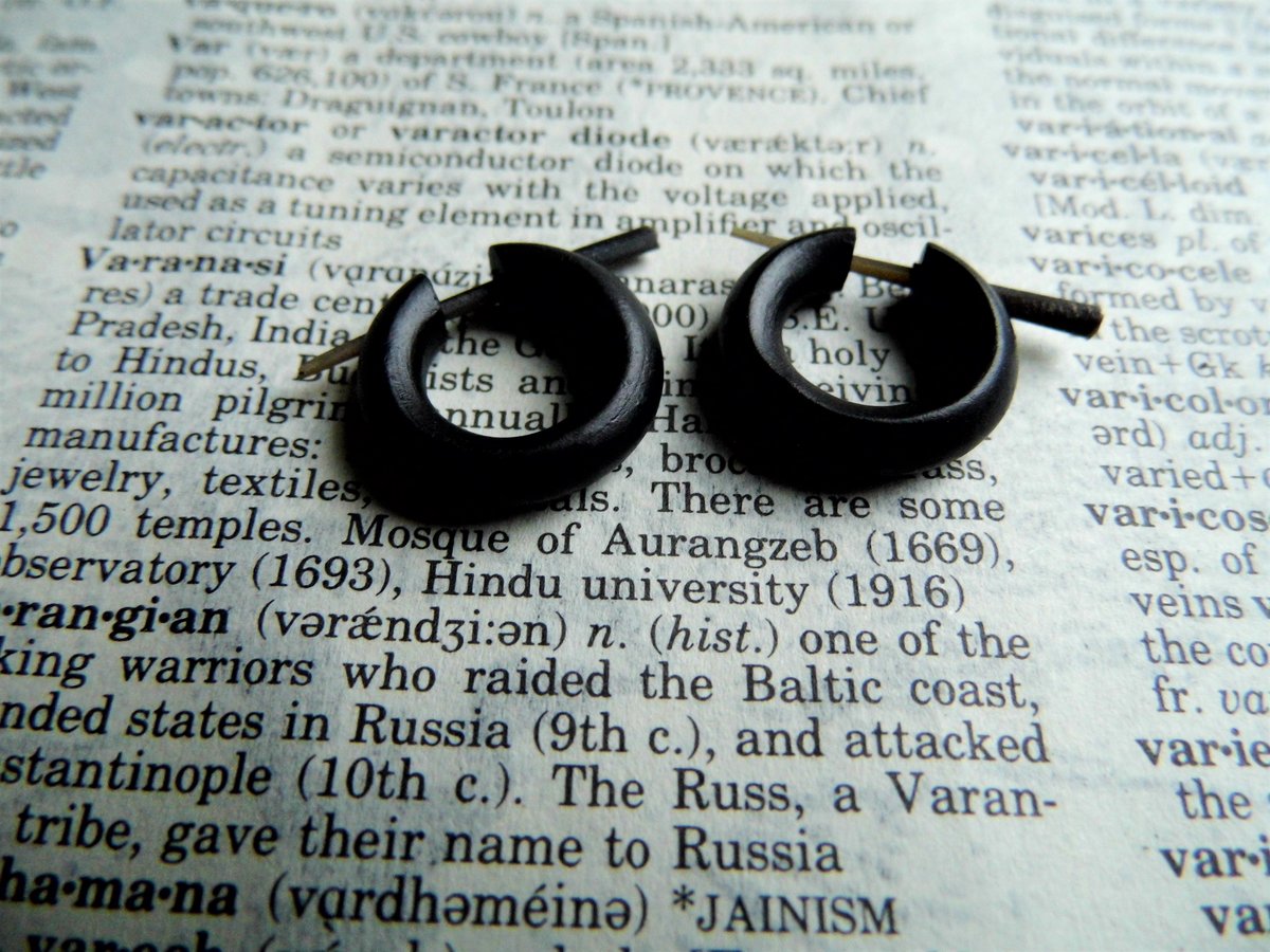 Black Wooden Hoops Huggies Earrings Sleeper