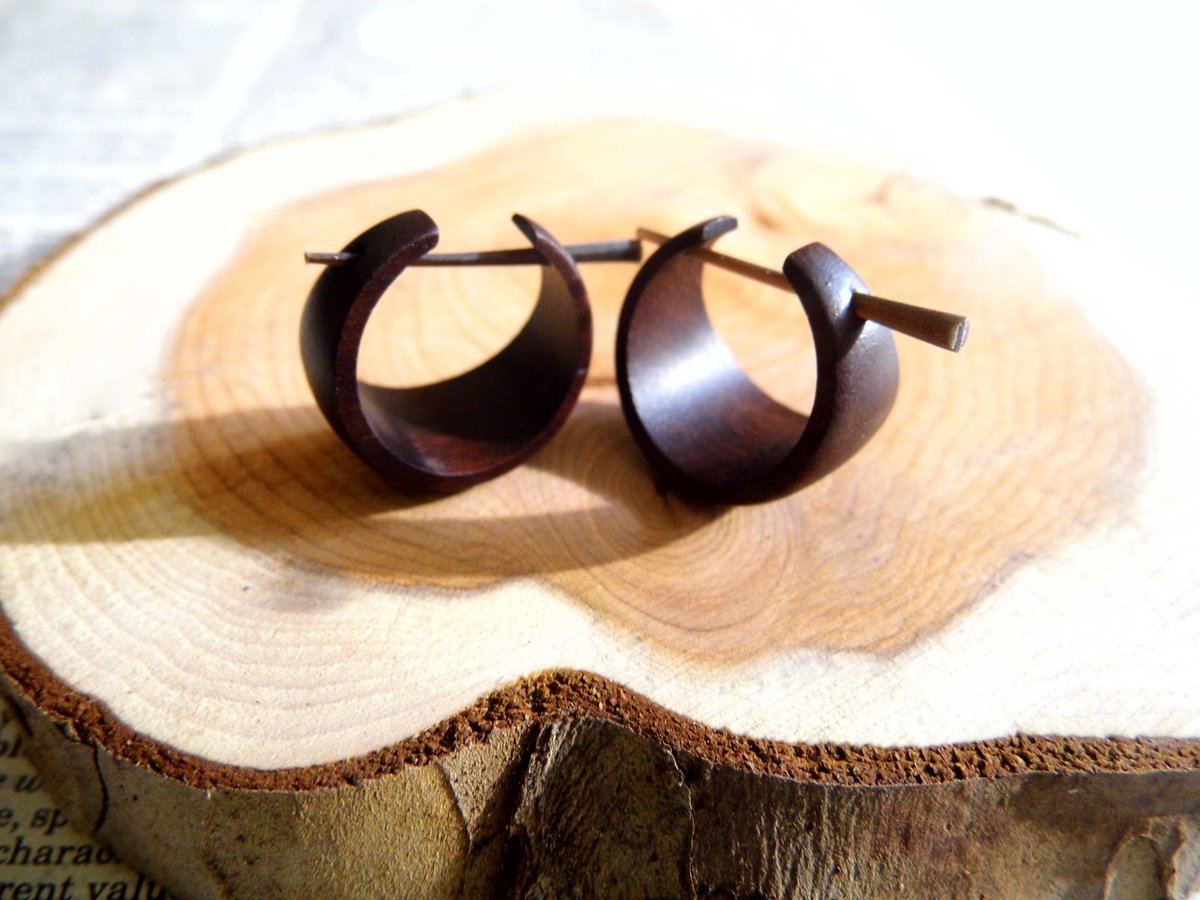 Womens Wooden Hoop Earrings Curved Creole