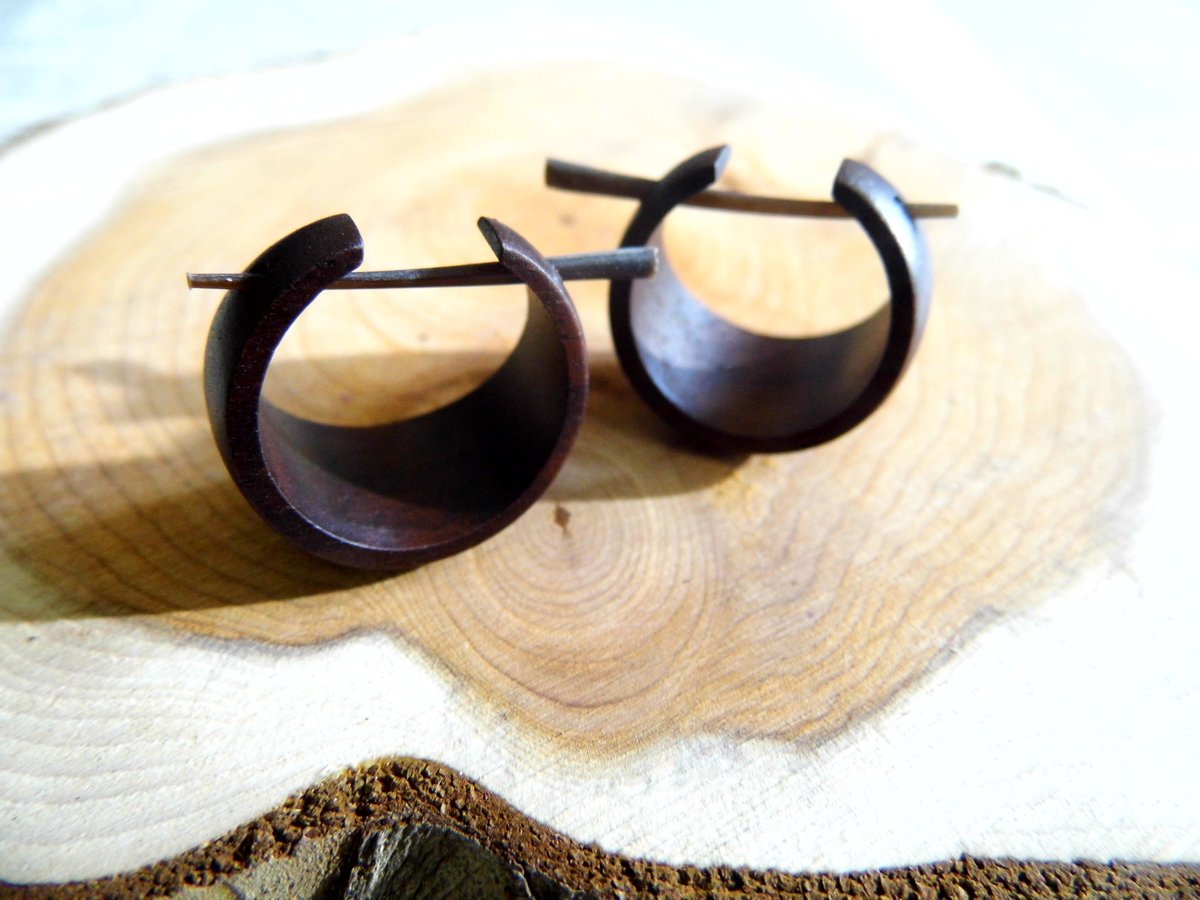 Womens Wooden Hoop Earrings Curved Creole