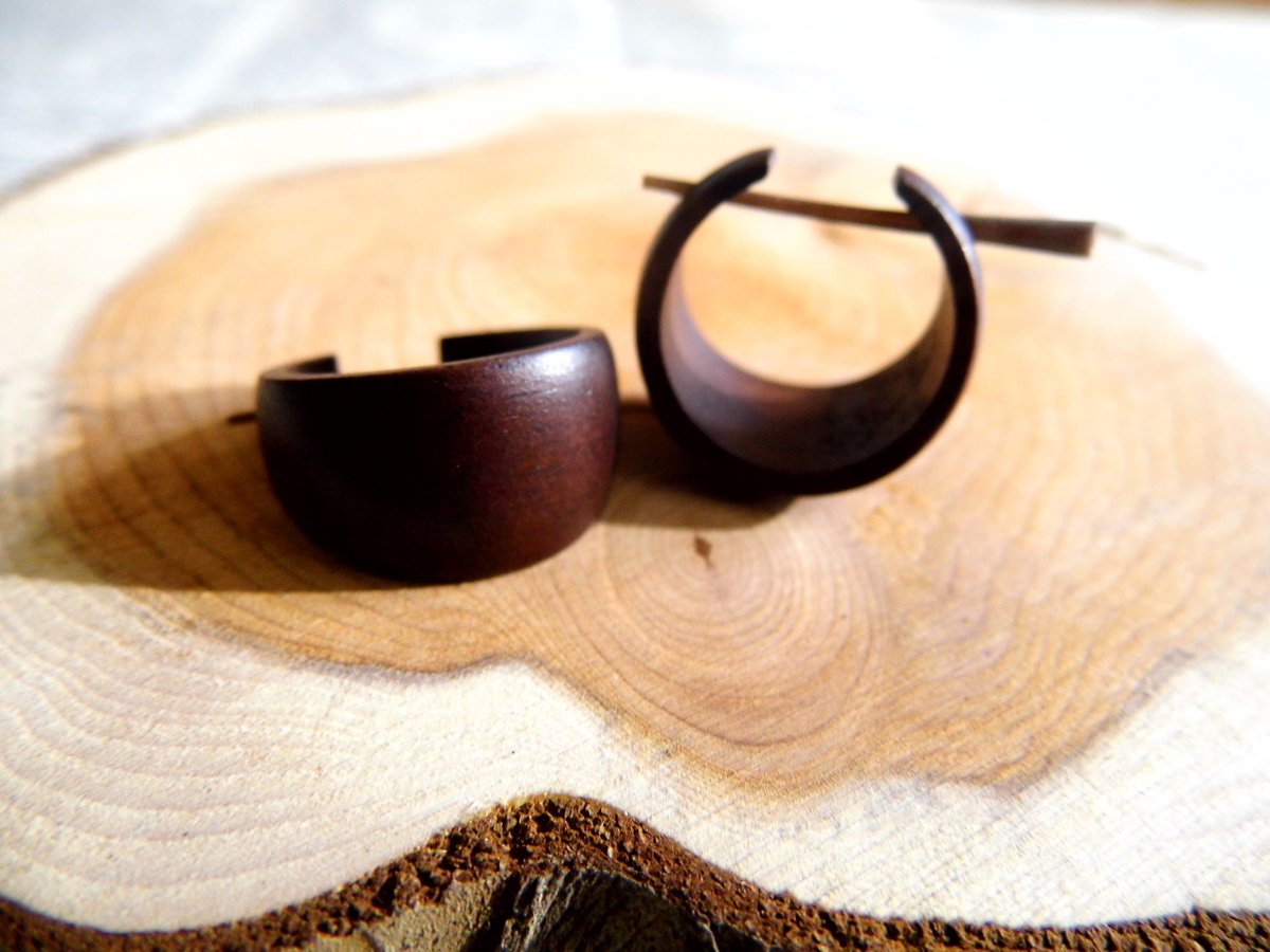 Womens Wooden Hoop Earrings Curved Creole