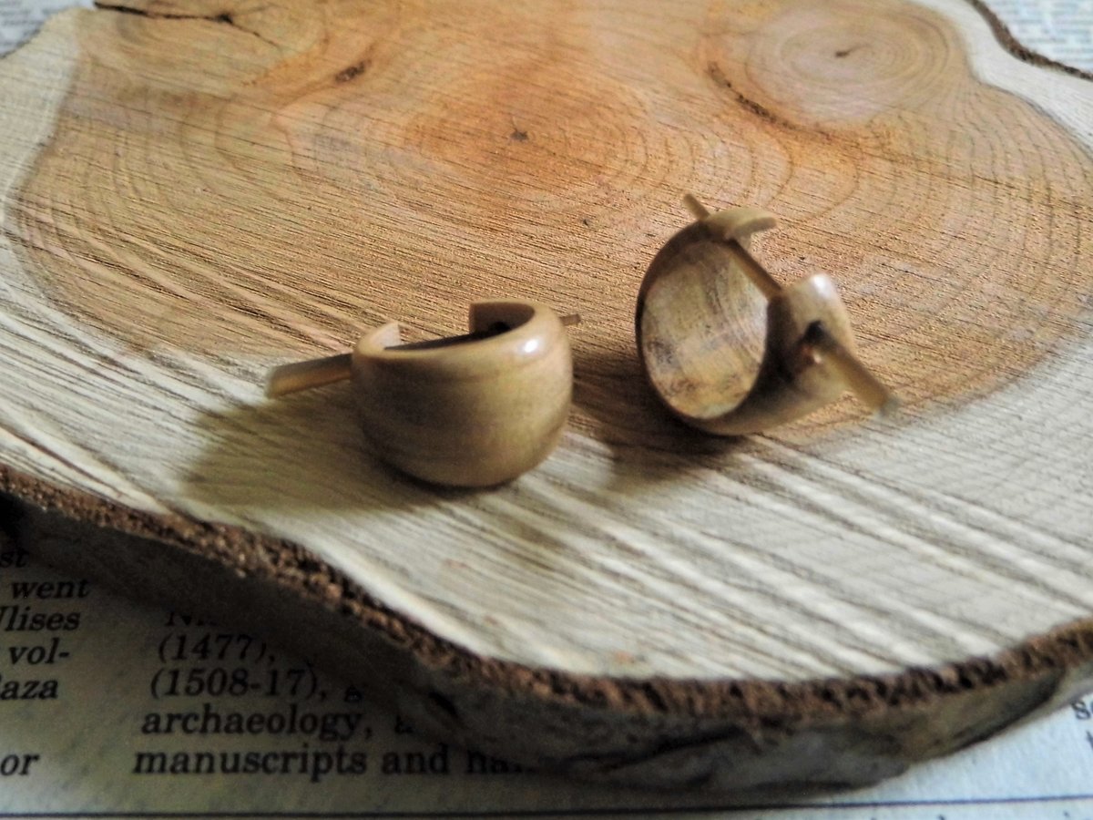 Small Wooden Huggies Earrings Grained Olive Wood 