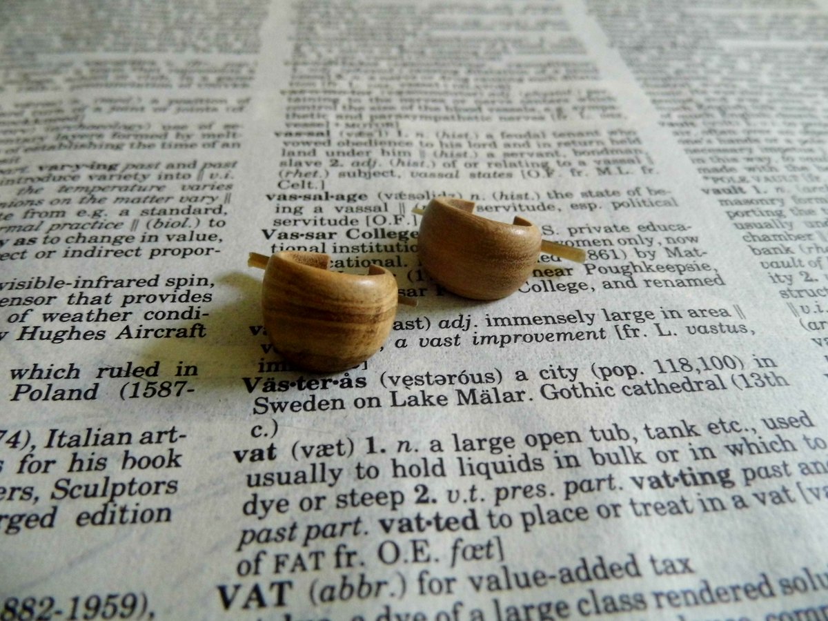 Small Wooden Huggies Earrings Grained Olive Wood 